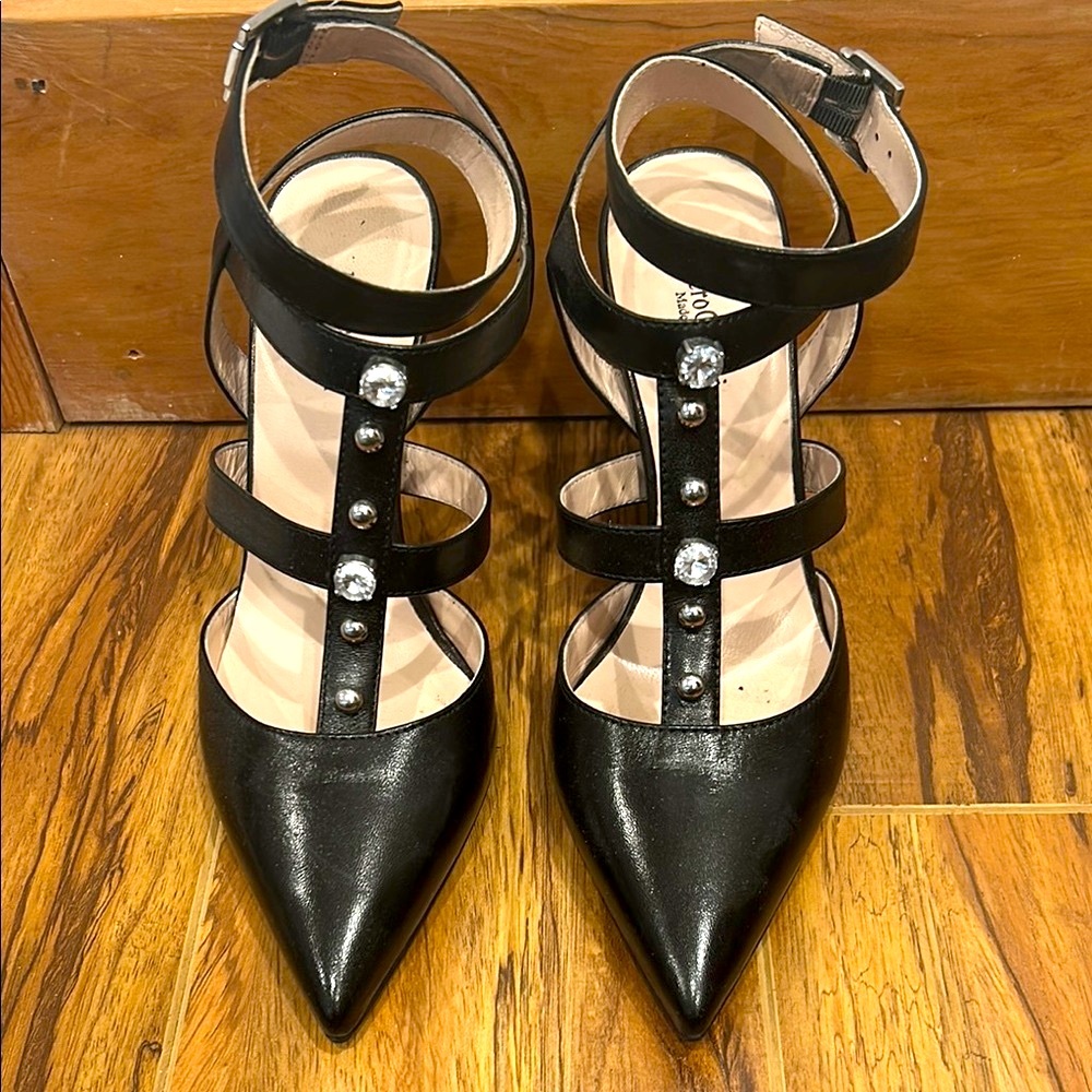 Nero Giardini Black Strappy Heels with Pointed Toe
